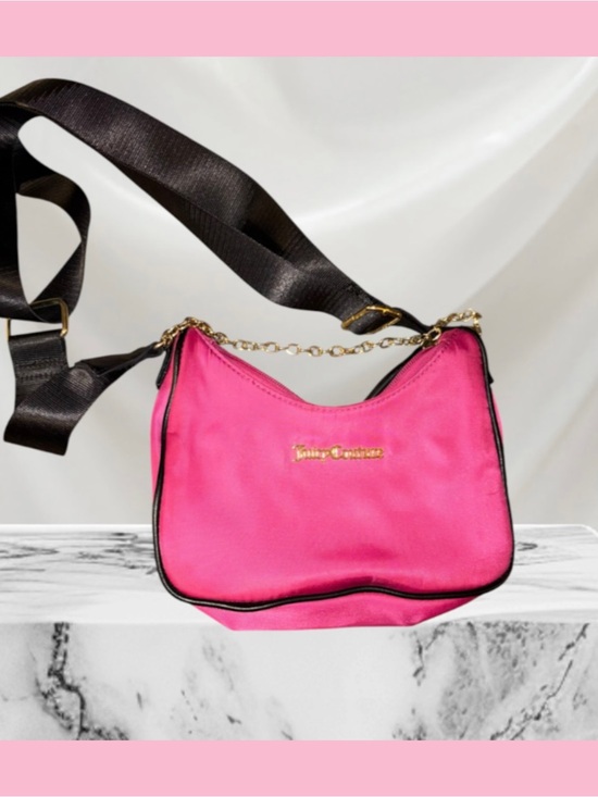 Juicy Couture Handbags - Juicy Couture Hot Pink Nylon Crossbody Bag with Black Strap & Gold Chain